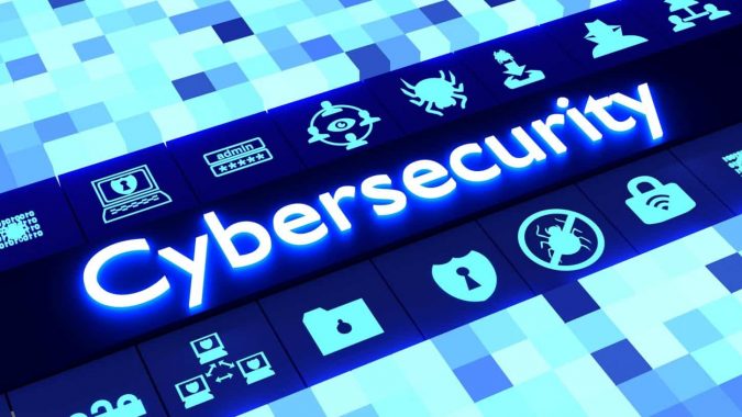IT Security Services image with a blue and light blue digital background with the word "cybersecurity" highlighted in front.